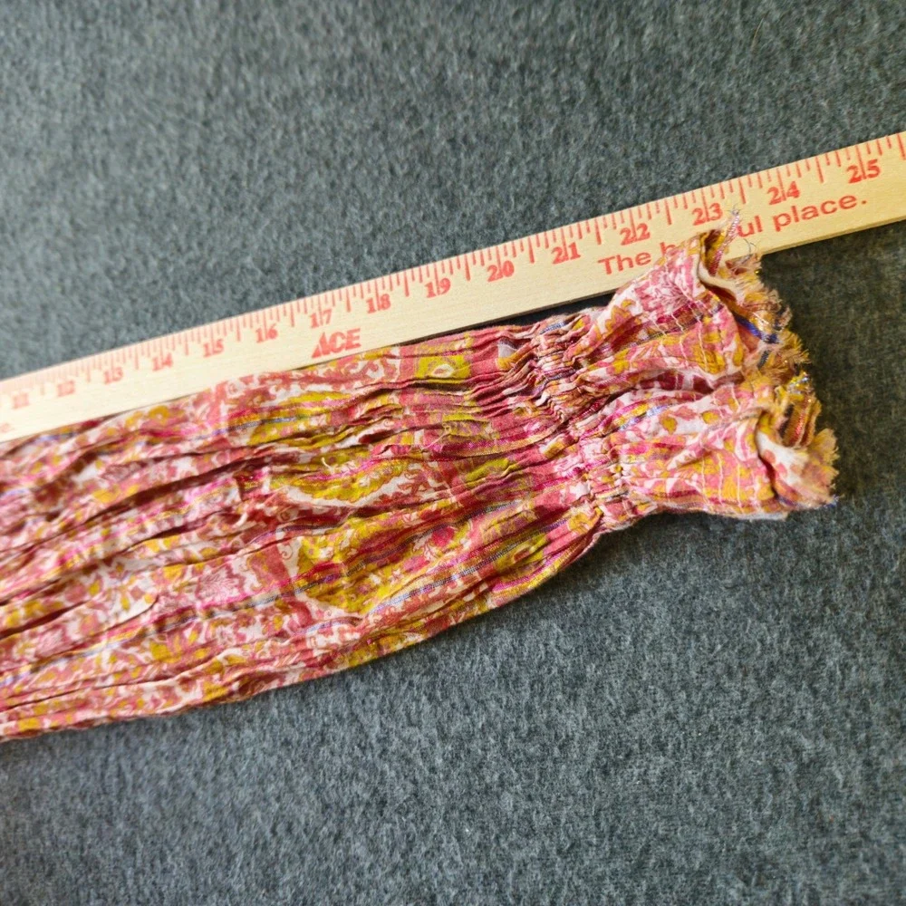 FREE PEOPLE Floral Metallic Lurex Boho Crop Top Size‎ XS Balloon Sleeve Festival